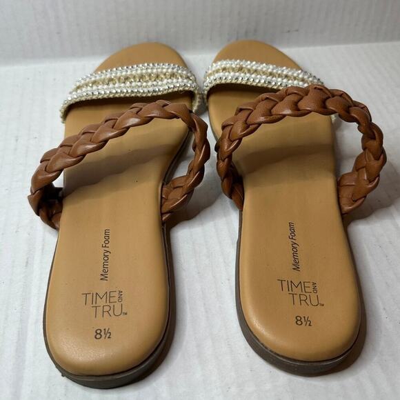Vacation Brown and Tan Size 8.5 Strap Braided Slide Flat Sandals Boho Casual - Picture 4 of 8
